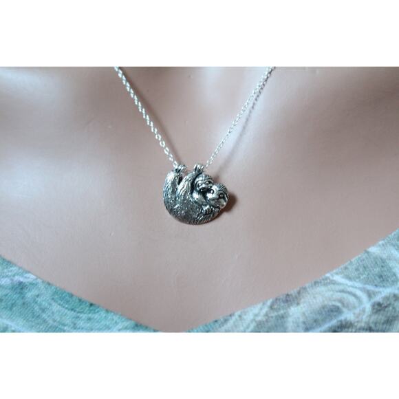 Sterling Silver Sloth Mom and Baby Pendant Necklace - Picture 1 of 3